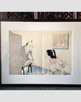 Antique Japanese Framed Woodblock Print Depicting a Man and Woman Discussing-2. Asian & Chinese Furniture, Art, Antiques, Vintage Home Décor for sale at FEA Home