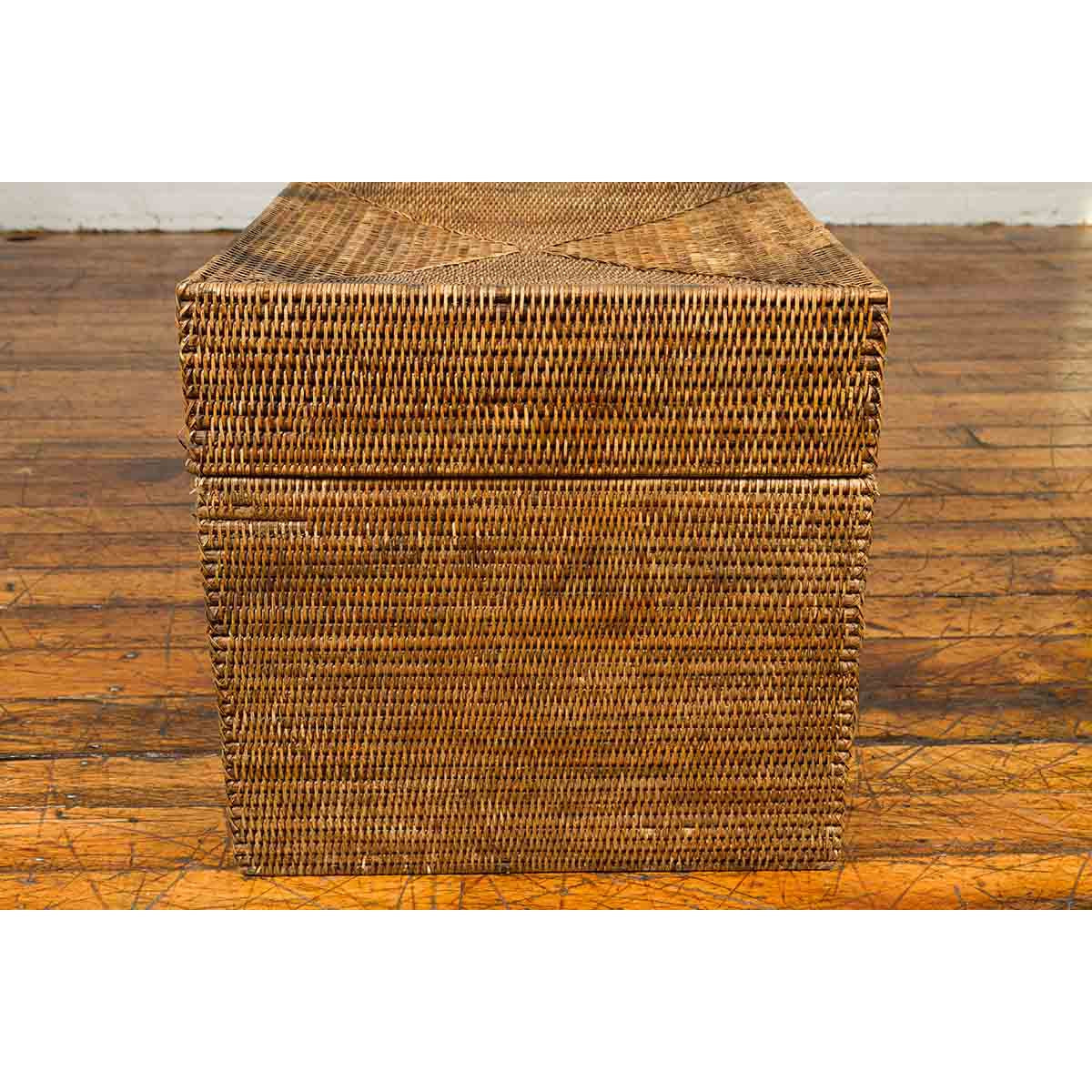 Rustic Burmese Vintage Square Shaped Rattan Basket with Weathered Patina-6. Asian & Chinese Furniture, Art, Antiques, Vintage Home Décor for sale at FEA Home