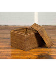 Rustic Burmese Vintage Square Shaped Rattan Basket with Weathered Patina-5. Asian & Chinese Furniture, Art, Antiques, Vintage Home Décor for sale at FEA Home