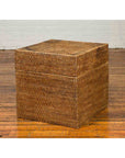 Rustic Burmese Vintage Square Shaped Rattan Basket with Weathered Patina-8. Asian & Chinese Furniture, Art, Antiques, Vintage Home Décor for sale at FEA Home