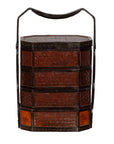 Small Burmese Vintage Stacking Picnic Basket with Lacquered Accents and Handle-1. Asian & Chinese Furniture, Art, Antiques, Vintage Home Décor for sale at FEA Home