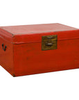Vintage Chinese Distressed Red Lacquered Blanket Chest with Bronze Hardware-1. Asian & Chinese Furniture, Art, Antiques, Vintage Home Décor for sale at FEA Home