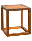 Chinese Vintage Cubic Side Table with Rattan Top, Straight Legs and Stretchers-1. Asian & Chinese Furniture, Art, Antiques, Vintage Home Décor for sale at FEA Home