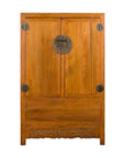 Chinese 19th Century Qing Dynasty Period Natural Elm Cabinet with Carved Apron-1. Asian & Chinese Furniture, Art, Antiques, Vintage Home Décor for sale at FEA Home