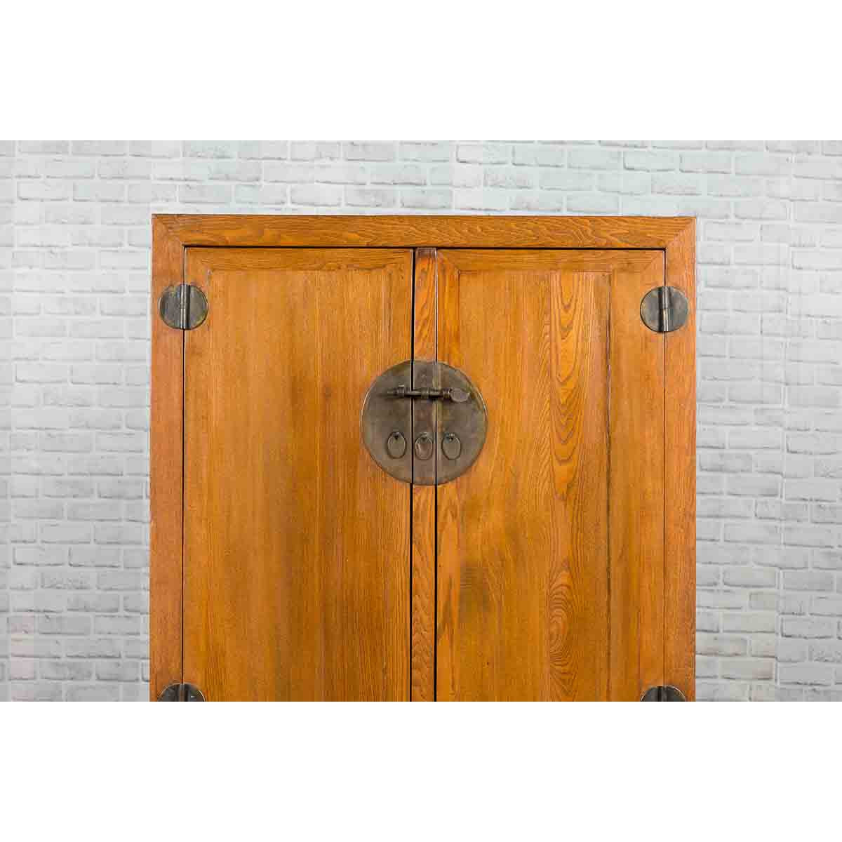 Chinese 19th Century Qing Dynasty Period Natural Elm Cabinet with Carved Apron-6. Asian & Chinese Furniture, Art, Antiques, Vintage Home Décor for sale at FEA Home