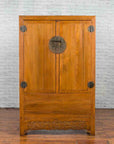 Chinese 19th Century Qing Dynasty Period Natural Elm Cabinet with Carved Apron-5. Asian & Chinese Furniture, Art, Antiques, Vintage Home Décor for sale at FEA Home