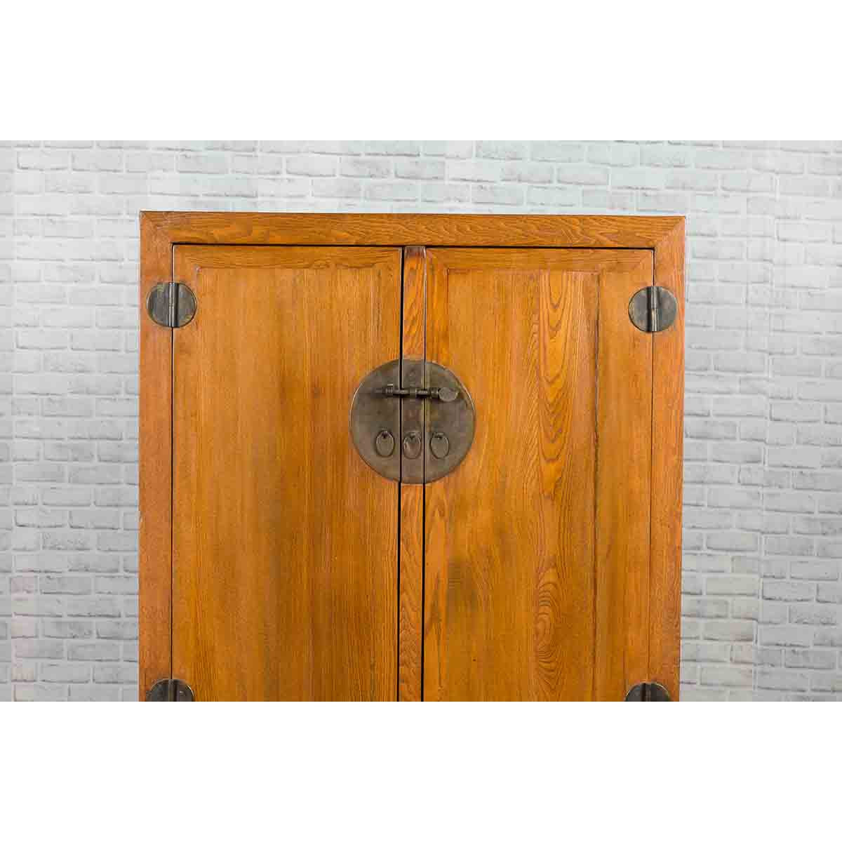 Chinese 19th Century Qing Dynasty Period Natural Elm Cabinet with Carved Apron-7. Asian & Chinese Furniture, Art, Antiques, Vintage Home Décor for sale at FEA Home
