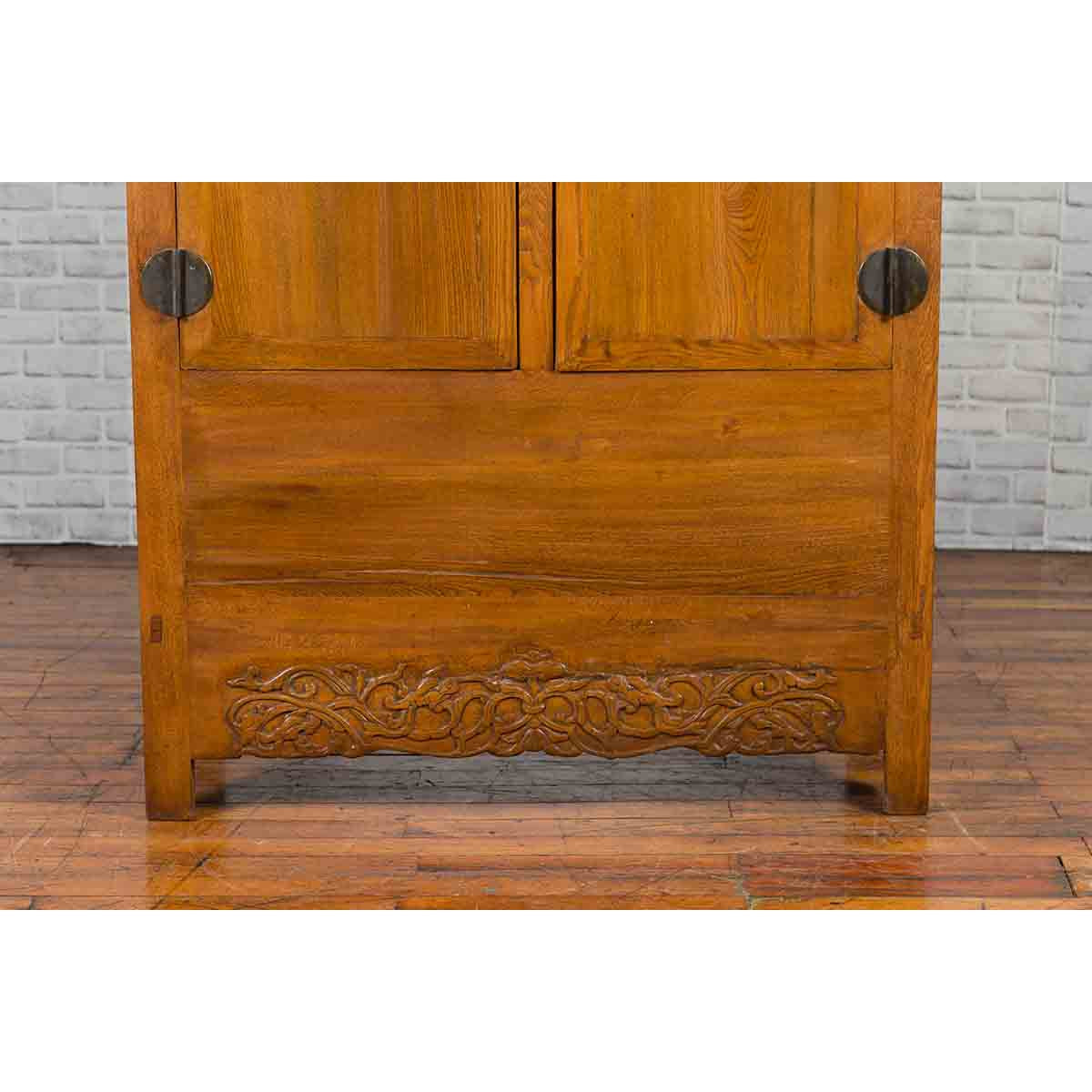 Chinese 19th Century Qing Dynasty Period Natural Elm Cabinet with Carved Apron-8. Asian & Chinese Furniture, Art, Antiques, Vintage Home Décor for sale at FEA Home