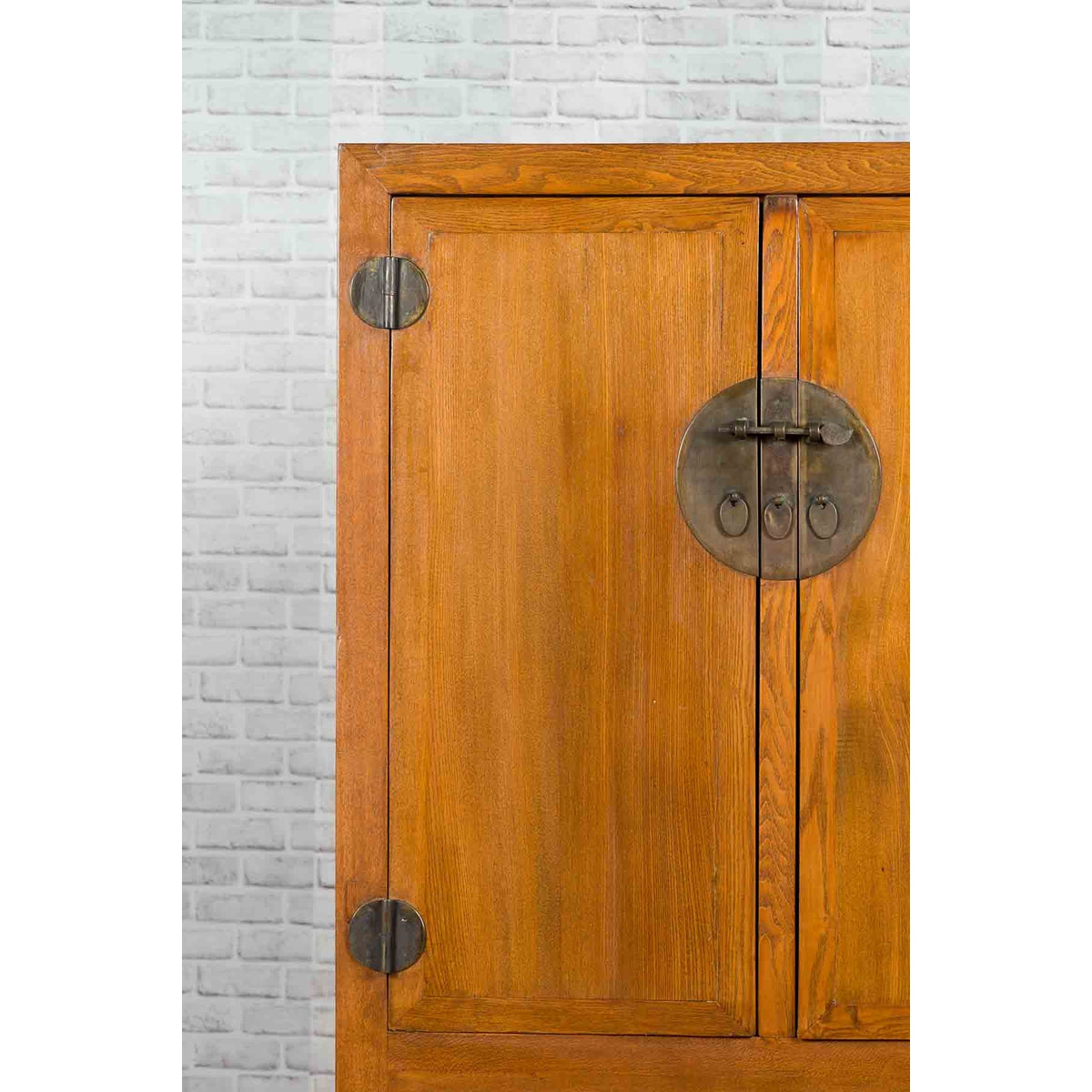 Chinese 19th Century Qing Dynasty Period Natural Elm Cabinet with Carved Apron-9. Asian & Chinese Furniture, Art, Antiques, Vintage Home Décor for sale at FEA Home
