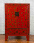 Chinese Red Lacquered 19th Century Qing Dynasty Cabinet with Gilt Chinoiseries-2. Asian & Chinese Furniture, Art, Antiques, Vintage Home Décor for sale at FEA Home