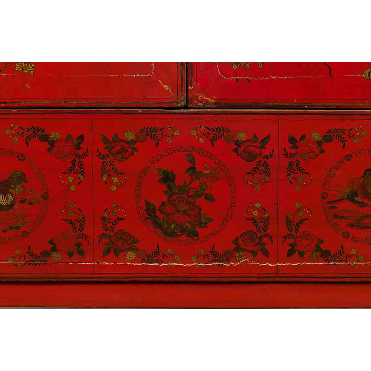 Chinese Red Lacquered 19th Century Qing Dynasty Cabinet with Gilt Chinoiseries-8. Asian & Chinese Furniture, Art, Antiques, Vintage Home Décor for sale at FEA Home