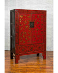 Chinese Red Lacquered 19th Century Qing Dynasty Cabinet with Gilt Chinoiseries-4. Asian & Chinese Furniture, Art, Antiques, Vintage Home Décor for sale at FEA Home