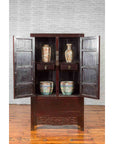 Chinese Qing Dynasty 19th Century Dark Brown Lacquer Cabinet with Carved Foliage-3. Asian & Chinese Furniture, Art, Antiques, Vintage Home Décor for sale at FEA Home