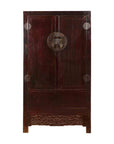 Chinese Qing Dynasty 19th Century Dark Brown Lacquer Cabinet with Carved Foliage-1. Asian & Chinese Furniture, Art, Antiques, Vintage Home Décor for sale at FEA Home