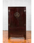 Chinese Qing Dynasty 19th Century Dark Brown Lacquer Cabinet with Carved Foliage-5. Asian & Chinese Furniture, Art, Antiques, Vintage Home Décor for sale at FEA Home