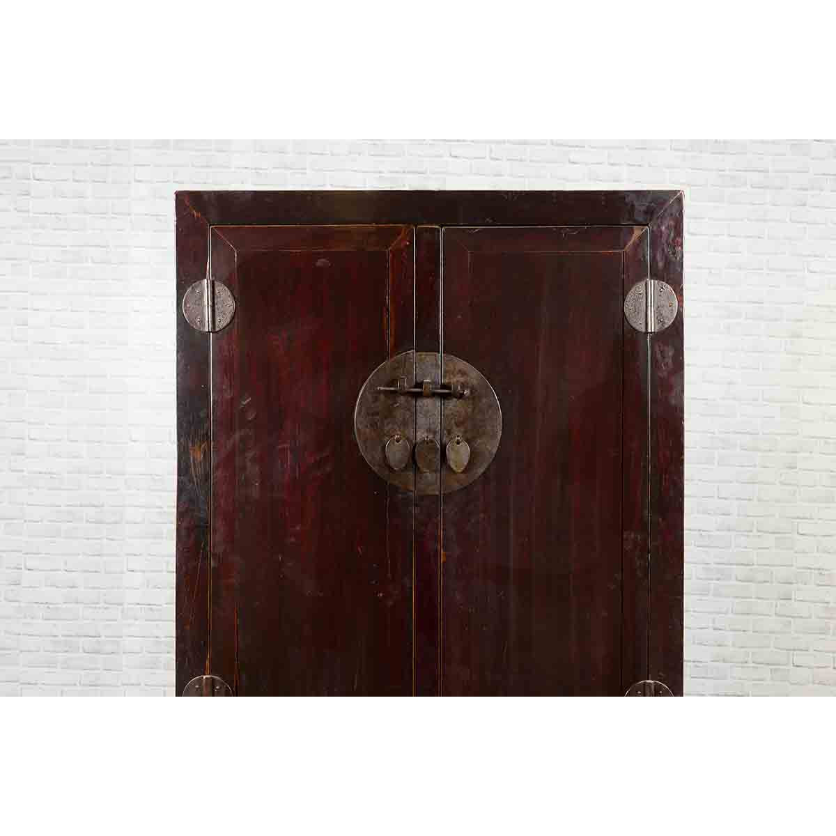Chinese Qing Dynasty 19th Century Dark Brown Lacquer Cabinet with Carved Foliage-7. Asian & Chinese Furniture, Art, Antiques, Vintage Home Décor for sale at FEA Home