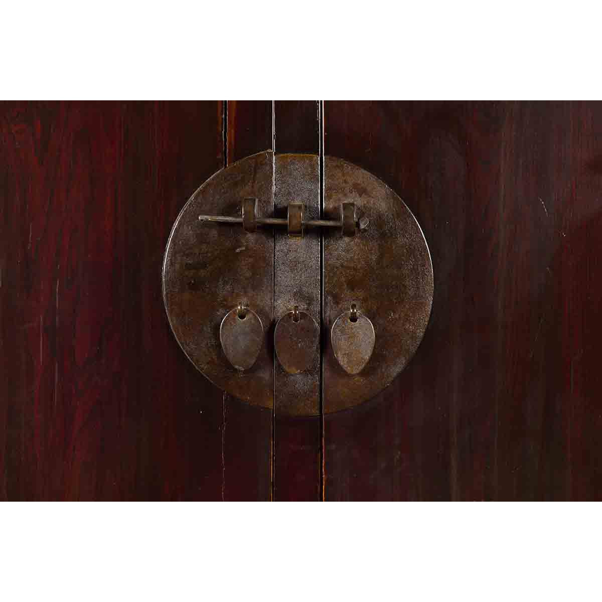 Chinese Qing Dynasty 19th Century Dark Brown Lacquer Cabinet with Carved Foliage-8. Asian & Chinese Furniture, Art, Antiques, Vintage Home Décor for sale at FEA Home