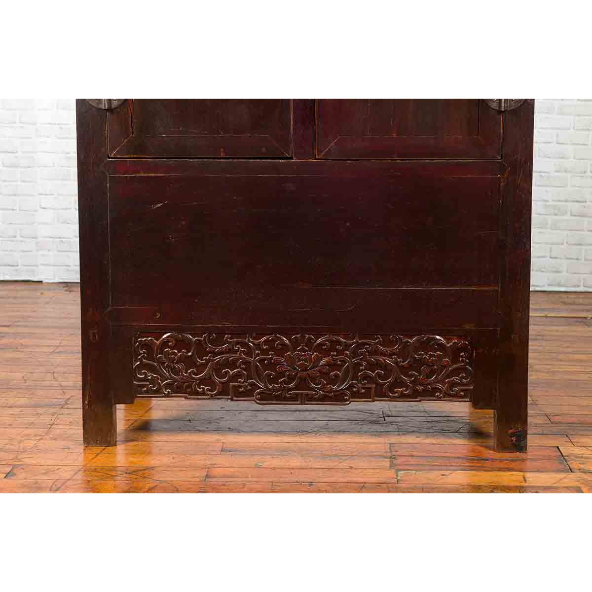 Chinese Qing Dynasty 19th Century Dark Brown Lacquer Cabinet with Carved Foliage-12. Asian & Chinese Furniture, Art, Antiques, Vintage Home Décor for sale at FEA Home