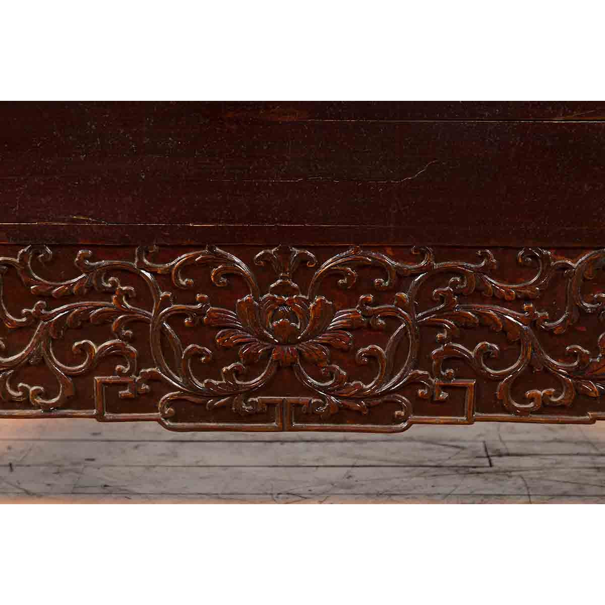 Chinese Qing Dynasty 19th Century Dark Brown Lacquer Cabinet with Carved Foliage-14. Asian & Chinese Furniture, Art, Antiques, Vintage Home Décor for sale at FEA Home