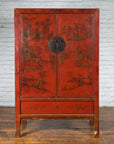 Qing Dynasty 19th Century Painted Chinoiserie Cabinet with Original Red Lacquer-4. Asian & Chinese Furniture, Art, Antiques, Vintage Home Décor for sale at FEA Home
