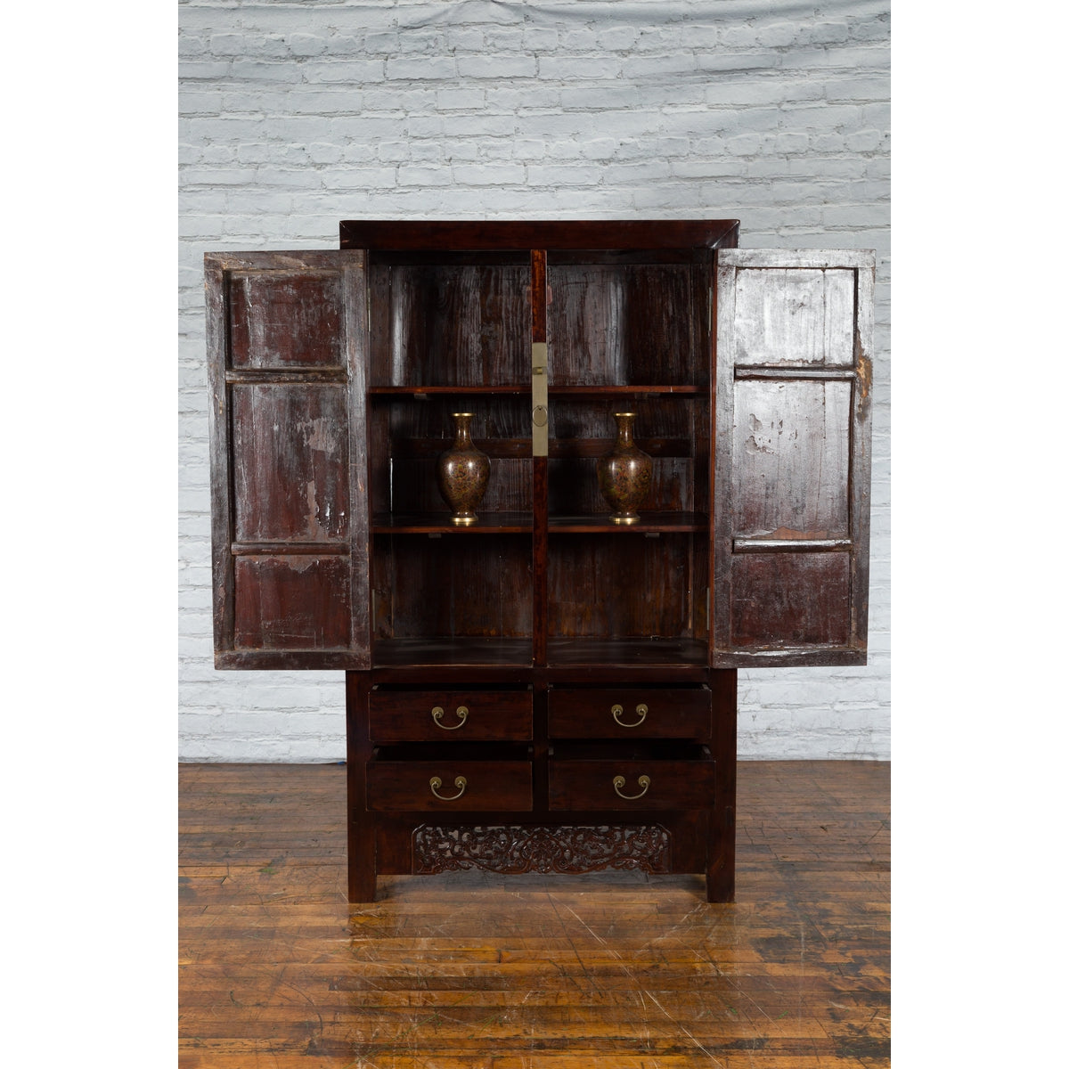 Chinese Qing Dynasty 19th Century Elm Cabinet with Doors and Four Drawers-3. Asian & Chinese Furniture, Art, Antiques, Vintage Home Décor for sale at FEA Home
