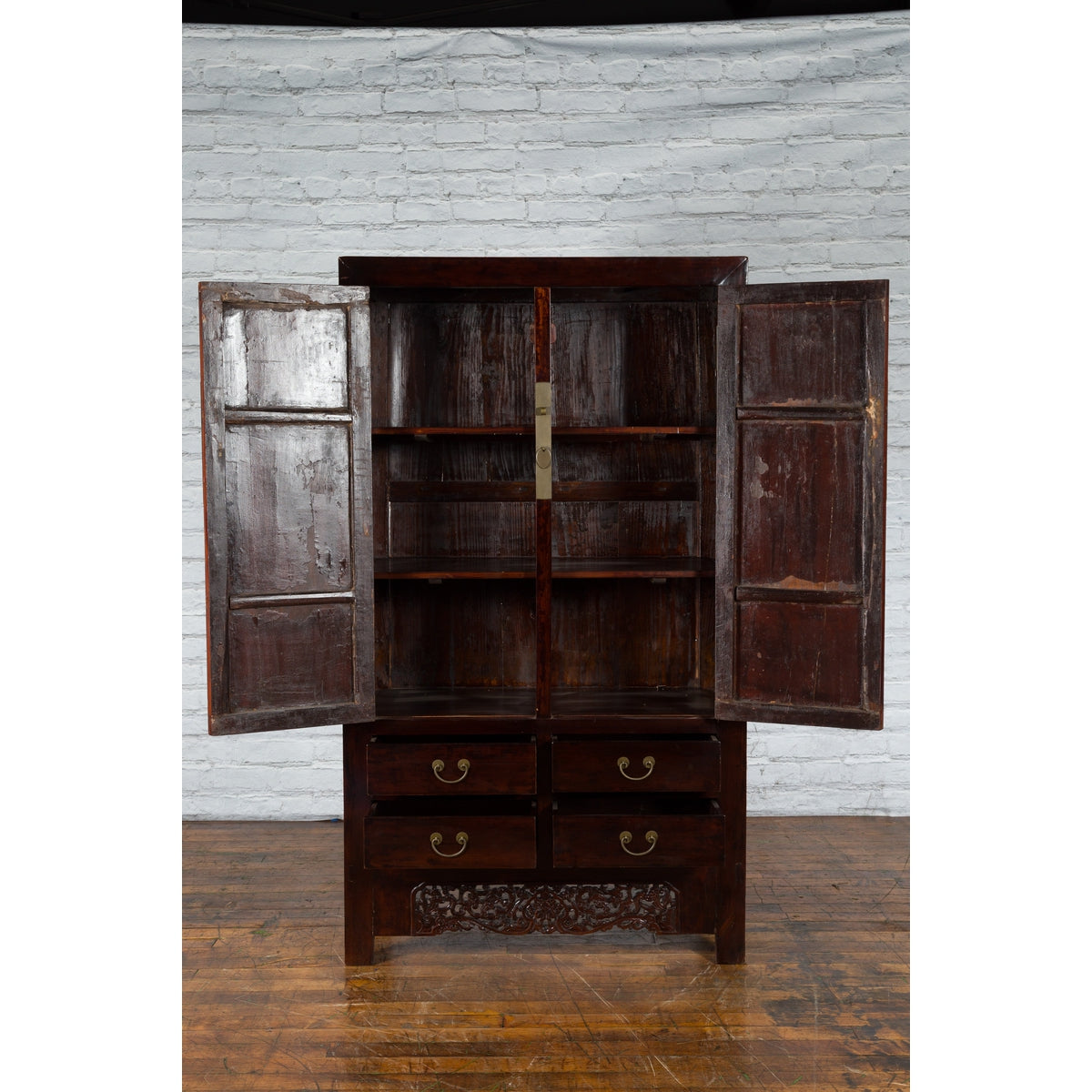 Chinese Qing Dynasty 19th Century Elm Cabinet with Doors and Four Drawers-4. Asian & Chinese Furniture, Art, Antiques, Vintage Home Décor for sale at FEA Home