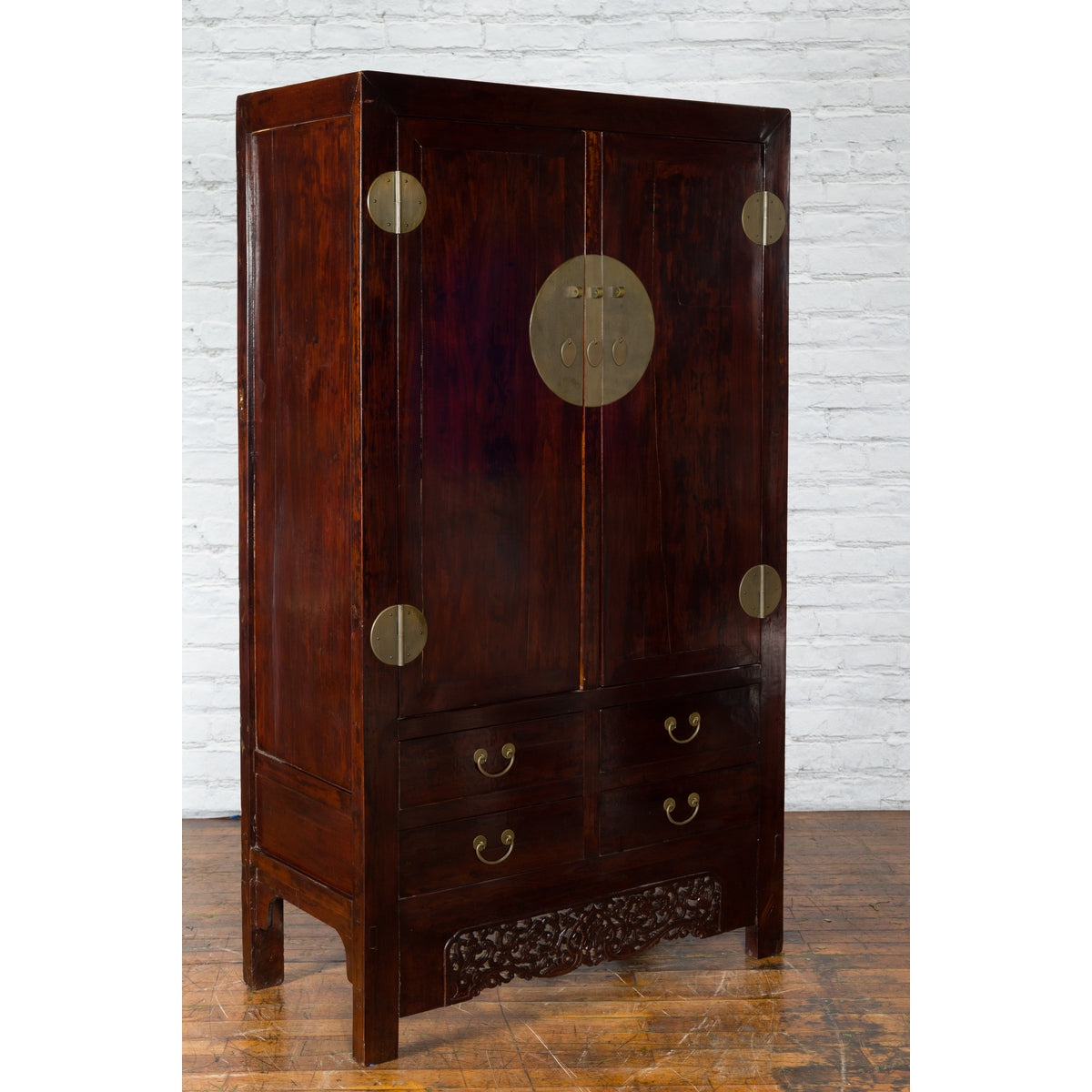 Chinese Qing Dynasty 19th Century Elm Cabinet with Doors and Four Drawers-5. Asian & Chinese Furniture, Art, Antiques, Vintage Home Décor for sale at FEA Home