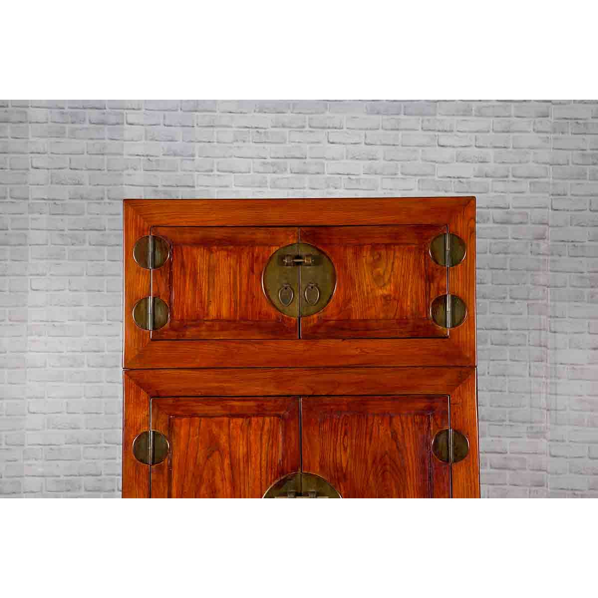 Chinese 19th Century Qing Dynasty Elm Compound Cabinet with Traditional Hardware-5. Asian & Chinese Furniture, Art, Antiques, Vintage Home Décor for sale at FEA Home