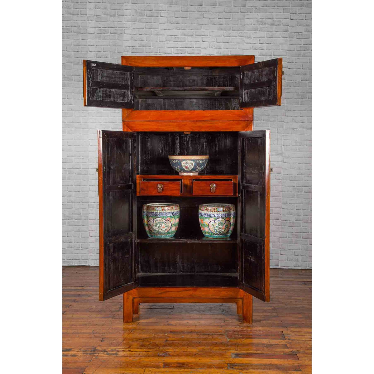 Chinese 19th Century Qing Dynasty Elm Compound Cabinet with Traditional Hardware-4. Asian & Chinese Furniture, Art, Antiques, Vintage Home Décor for sale at FEA Home