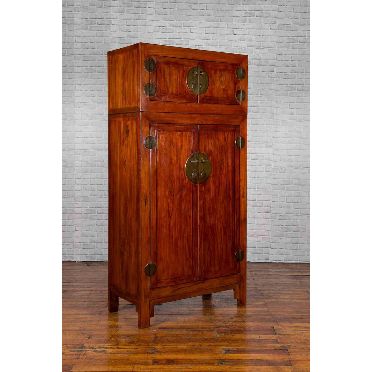 Chinese 19th Century Qing Dynasty Elm Compound Cabinet with Traditional Hardware-3. Asian & Chinese Furniture, Art, Antiques, Vintage Home Décor for sale at FEA Home