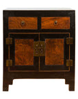 Chinese Hebei Two Toned Low Cabinet with Black Lacquer and Burl Wood Accents-1. Asian & Chinese Furniture, Art, Antiques, Vintage Home Décor for sale at FEA Home