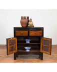 Chinese Hebei Two Toned Low Cabinet with Black Lacquer and Burl Wood Accents-4. Asian & Chinese Furniture, Art, Antiques, Vintage Home Décor for sale at FEA Home
