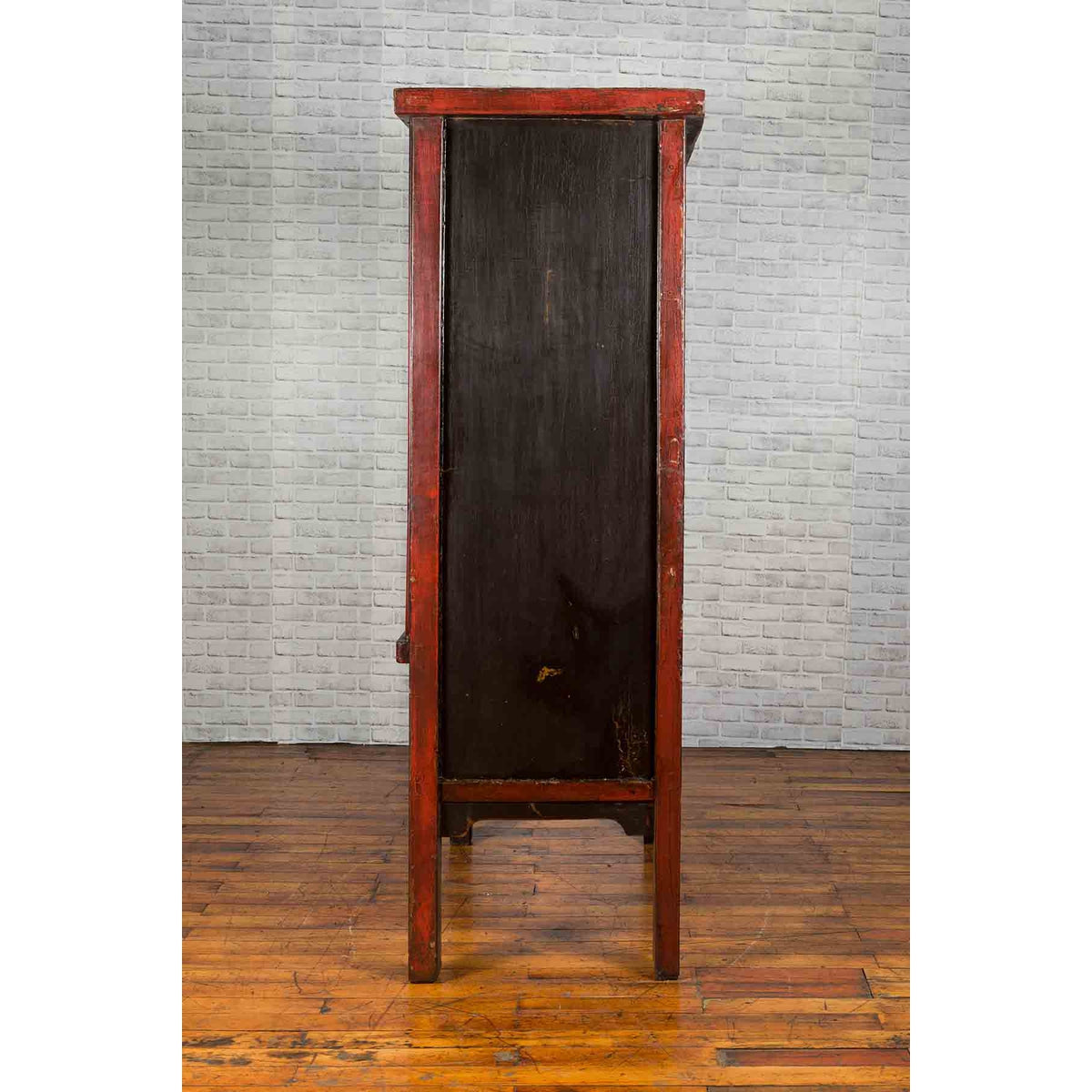 Chinese Qing Dynasty Original Red Lacquer Cabinet with Gilt Chinoiserie Decor-16. Asian & Chinese Furniture, Art, Antiques, Vintage Home Décor for sale at FEA Home