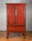 Chinese Qing Dynasty Original Red Lacquer Cabinet with Gilt Chinoiserie Decor-2. Asian & Chinese Furniture, Art, Antiques, Vintage Home Décor for sale at FEA Home