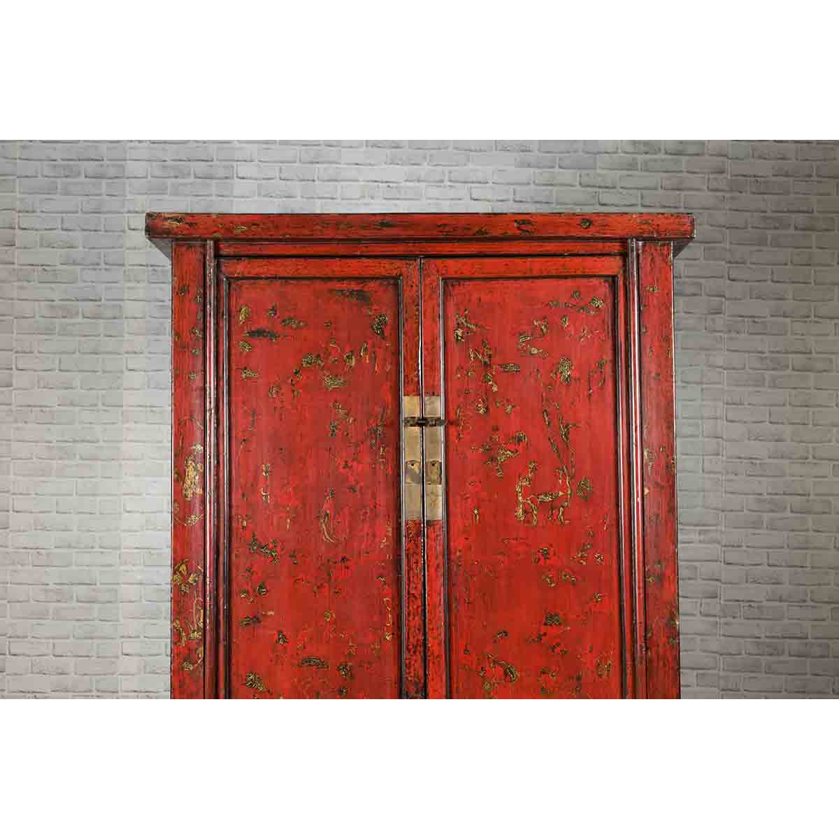 Chinese Qing Dynasty Original Red Lacquer Cabinet with Gilt Chinoiserie Decor-5. Asian & Chinese Furniture, Art, Antiques, Vintage Home Décor for sale at FEA Home