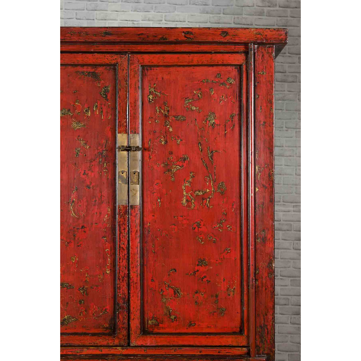 Chinese Qing Dynasty Original Red Lacquer Cabinet with Gilt Chinoiserie Decor-7. Asian & Chinese Furniture, Art, Antiques, Vintage Home Décor for sale at FEA Home