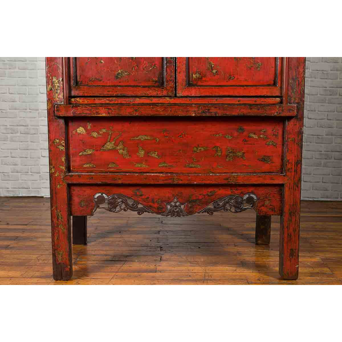 Chinese Qing Dynasty Original Red Lacquer Cabinet with Gilt Chinoiserie Decor-9. Asian & Chinese Furniture, Art, Antiques, Vintage Home Décor for sale at FEA Home