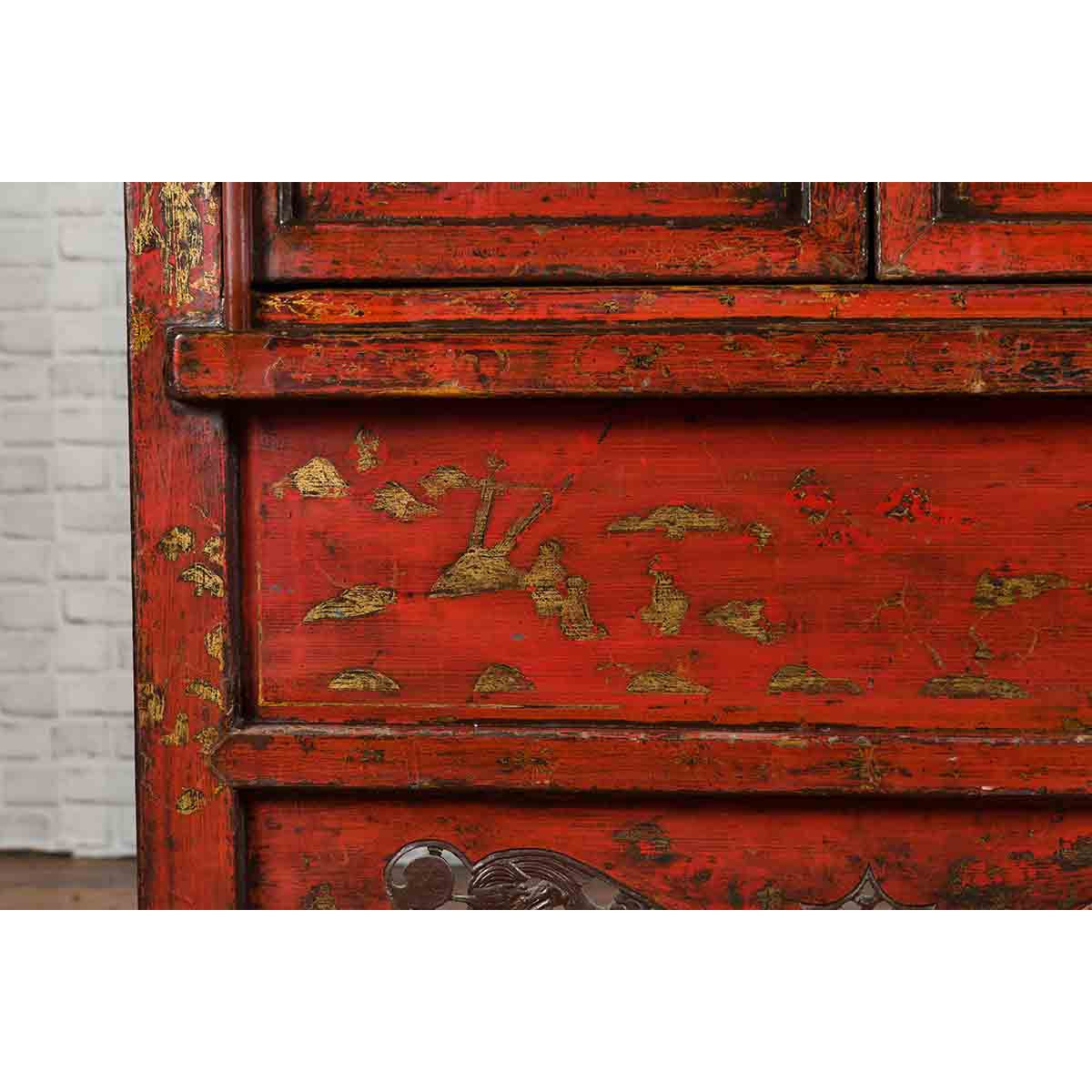 Chinese Qing Dynasty Original Red Lacquer Cabinet with Gilt Chinoiserie Decor-10. Asian & Chinese Furniture, Art, Antiques, Vintage Home Décor for sale at FEA Home