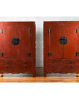 Chinese 19th Century Qing Dynasty Red Lacquer Cabinet with Medallion Hardware-5. Asian & Chinese Furniture, Art, Antiques, Vintage Home Décor for sale at FEA Home