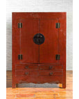 Chinese 19th Century Qing Dynasty Red Lacquer Cabinet with Medallion Hardware-2. Asian & Chinese Furniture, Art, Antiques, Vintage Home Décor for sale at FEA Home