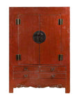 Chinese 19th Century Qing Dynasty Red Lacquer Cabinet with Medallion Hardware-1. Asian & Chinese Furniture, Art, Antiques, Vintage Home Décor for sale at FEA Home