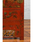 Chinese Qing Dynasty 19th Century Red Lacquer Cabinet with Chinoiserie Décor-13. Asian & Chinese Furniture, Art, Antiques, Vintage Home Décor for sale at FEA Home