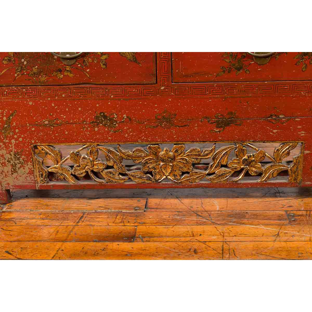 Chinese Qing Dynasty 19th Century Red Lacquer Cabinet with Chinoiserie Décor-11. Asian & Chinese Furniture, Art, Antiques, Vintage Home Décor for sale at FEA Home