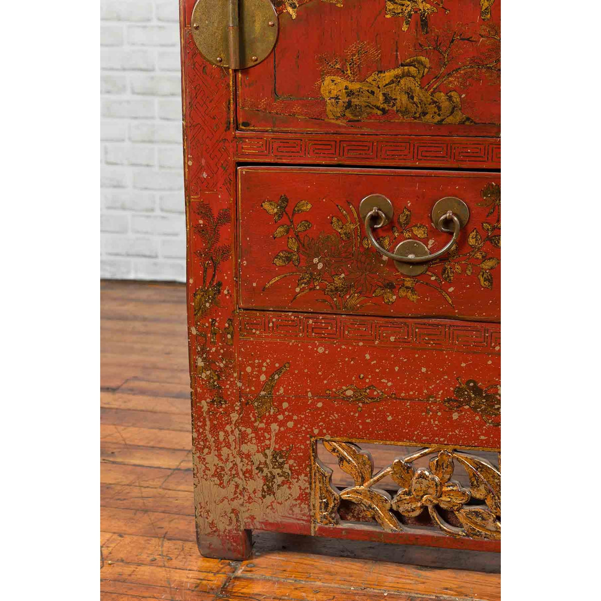 Chinese Qing Dynasty 19th Century Red Lacquer Cabinet with Chinoiserie Décor-12. Asian & Chinese Furniture, Art, Antiques, Vintage Home Décor for sale at FEA Home