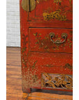 Chinese Qing Dynasty 19th Century Red Lacquer Cabinet with Chinoiserie Décor-12. Asian & Chinese Furniture, Art, Antiques, Vintage Home Décor for sale at FEA Home
