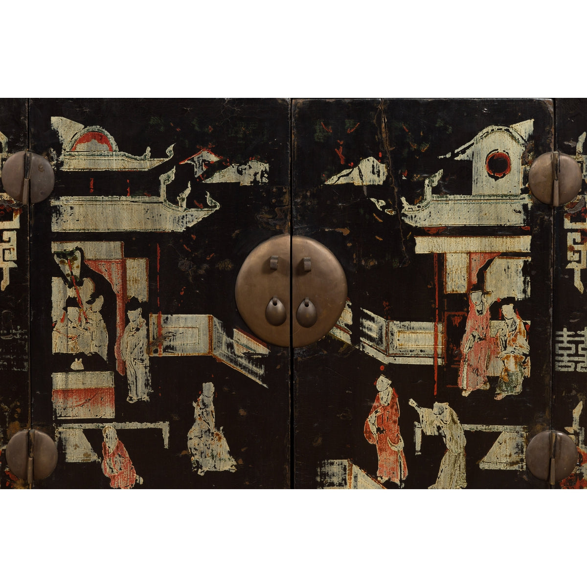 Pair of Chinese Qing Dynasty Black Lacquer Cabinets with Hand Painted Motifs-14. Asian & Chinese Furniture, Art, Antiques, Vintage Home Décor for sale at FEA Home