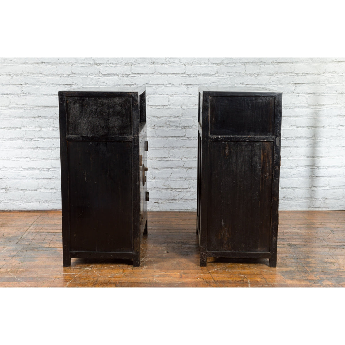 Pair of Chinese Qing Dynasty Black Lacquer Cabinets with Hand Painted Motifs-16. Asian & Chinese Furniture, Art, Antiques, Vintage Home Décor for sale at FEA Home