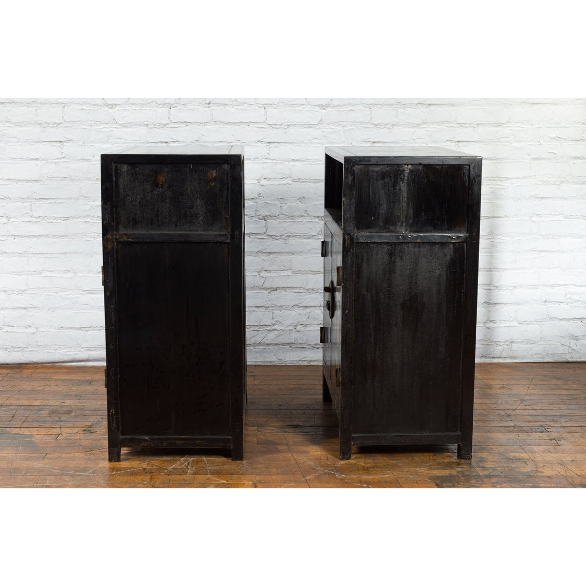 Pair of Chinese Qing Dynasty Black Lacquer Cabinets with Hand Painted Motifs-18. Asian & Chinese Furniture, Art, Antiques, Vintage Home Décor for sale at FEA Home