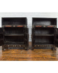 Pair of Chinese Qing Dynasty Black Lacquer Cabinets with Hand Painted Motifs-3. Asian & Chinese Furniture, Art, Antiques, Vintage Home Décor for sale at FEA Home