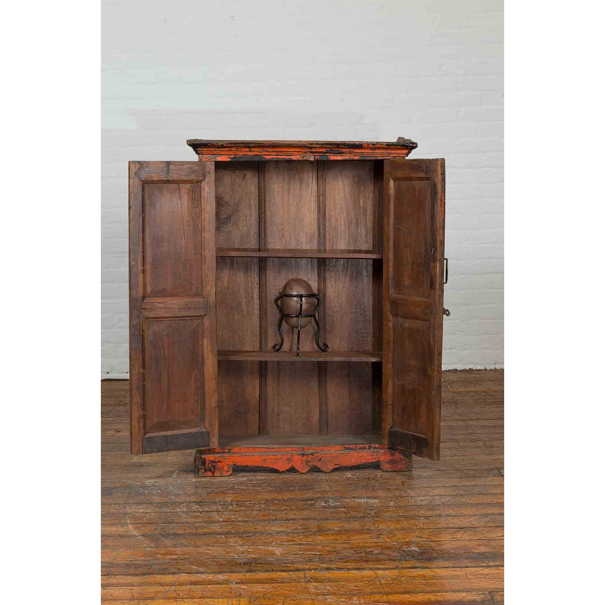 19th Century Indian Hand-Painted Burnt Orange and Green Cabinet-4. Asian & Chinese Furniture, Art, Antiques, Vintage Home Décor for sale at FEA Home